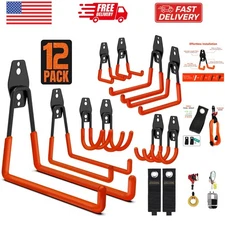 Garage Hooks, 12 Pack Wall Storage Hanger with 2 Extension Cord Straps, Heavy...