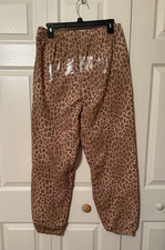 Victoria's Secret PINK Logo Leopard Print Ivy Fleece Campus Sweatpants M NWT