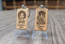 Custom Character Keychain Kids Wood Key Chain Brown Personalized Gift