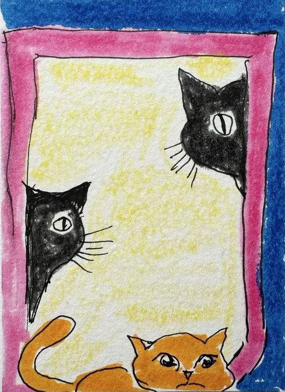 Original ACEO Painting Cat Miniature Art Card By Carole Collins M15