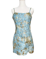 Lulus Light Blue & Gold Embossed Jacquard Mini Dress Medium Holiday 