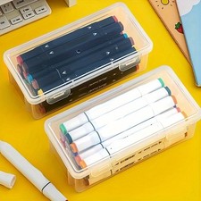 2 pc Large Capacity Transparent Plastic Pencil Boxes, Portable Tension Mount Sto