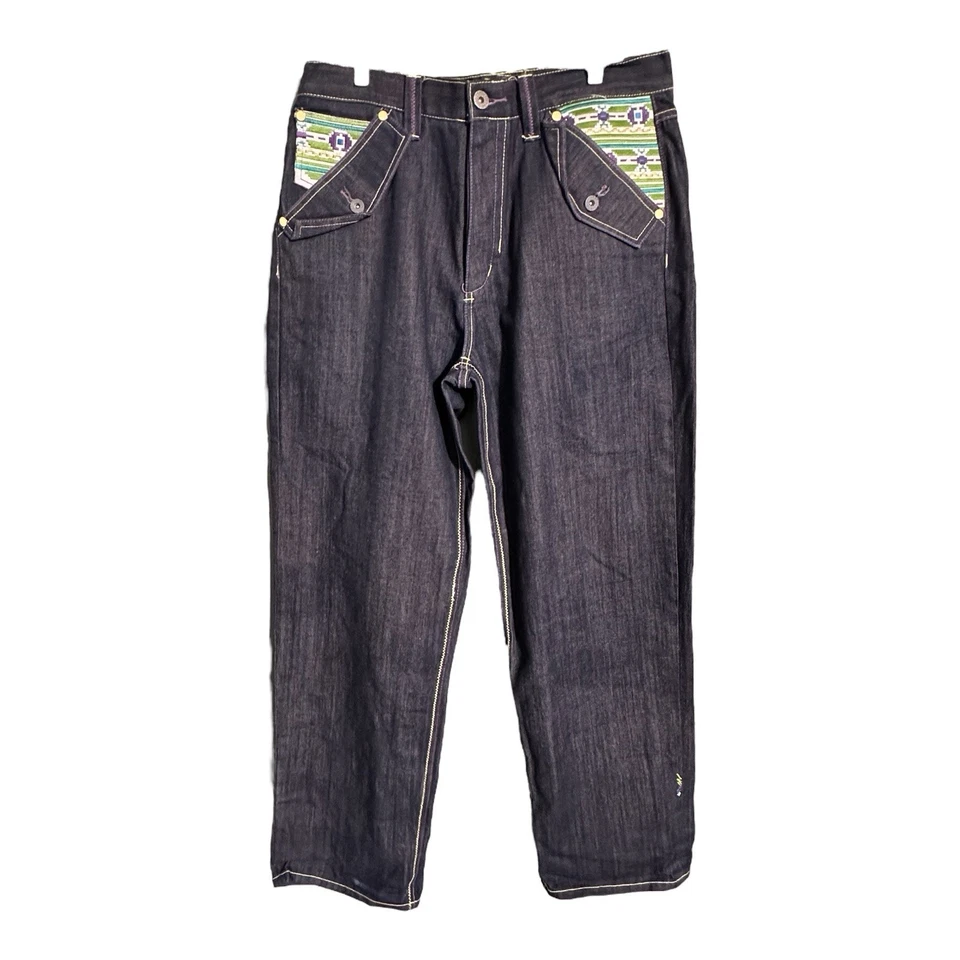 De Colección Coogi Jeans Bordados Bolsillos Piernas Anchas Patinador Verde Púrpura Talla 36 X 33 Foto 2 de 4