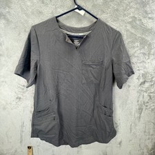 ClimateRight by Cuddl Duds Gray Scrub Top Short Sleeve Notch Neck Small