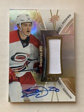 Sebastian Aho 2016-17 Upper Deck SPx Rookies Gold /99 Patch Autograph RC