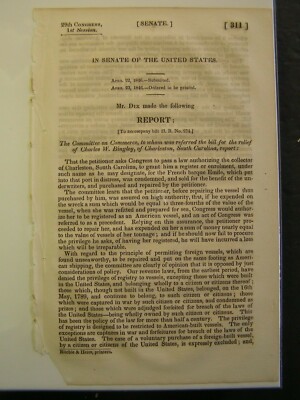 Gov Report 1846 Relief of Charles W Bingley of Charleston NC Grant Register