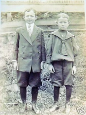 EARLY RPPC TWO BOYS WEARING KNICKERS TIES CUTE c. 1910's REAL AZO PHOTO POSTCARD