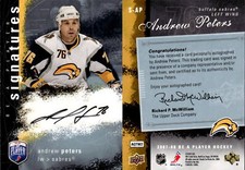 2007-08 Be A Player Signatures #SAP Andrew Peters AUTO - NM-MT