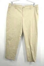 Liz Claiborne Women Tan Cotton Stretch Pant Slash Pocket Button Front Zip Fly 16