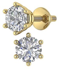 VVS E 4/5/6/7Ct Lab Grown Round Diamond Solitaire Studs Earrings 14K Yellow Gold