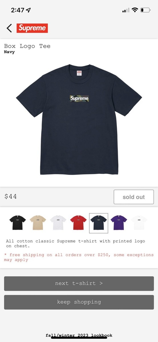 Supreme Camo Box Logo Tee Navy FW23 Size L *IN Hand* | eBay