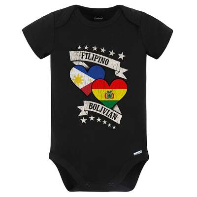 Filipino Bolivian Heart Flags Philippines Bolivia Baby Bodysuit (Black)
