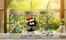 Christmas Cat UV DTF Waterproof Transfer Sticker Mug Wrap 16 OZ