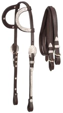 Silver Show Headstall-Bridle - Light Or Dark Oil - Double Ear - Split Reins