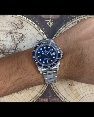 Rolex Submariner Date Steel Blue Dial Diamond & Sapphire Watch