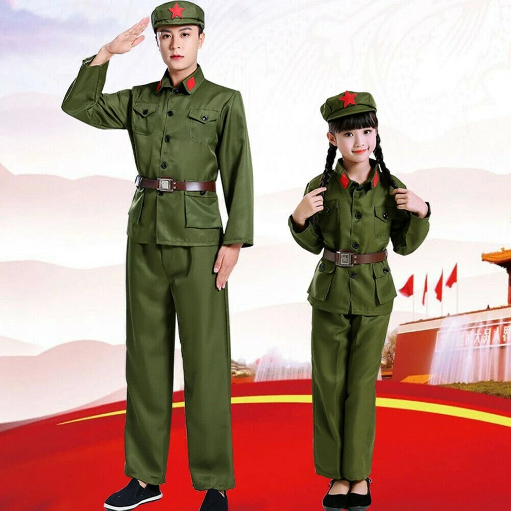 øre Kæmpe stor roterende Children Kids Adult Chinese Liberation Army Costume Jacket Pants Uniform |  eBay