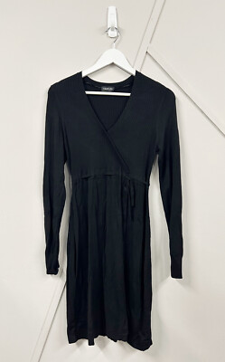 Taifun Black Jumper Dress Long Sleeve V Neck Knee Length  Size 14