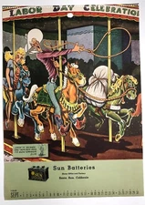 1949 Sun Auto Car Battery Calendar Sign Santa Ana California Gas Oil Stockton