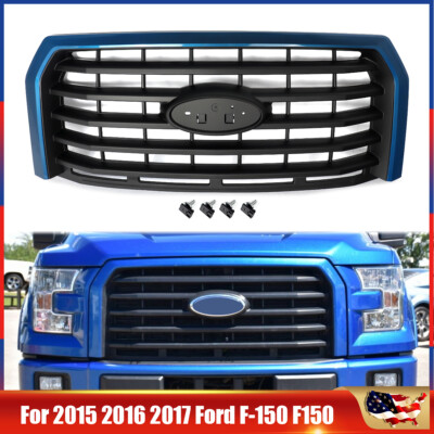 Blue Flame For 2015-2017 Ford F150 F-150 Front Grille w/ Matte Black Mesh Insert
