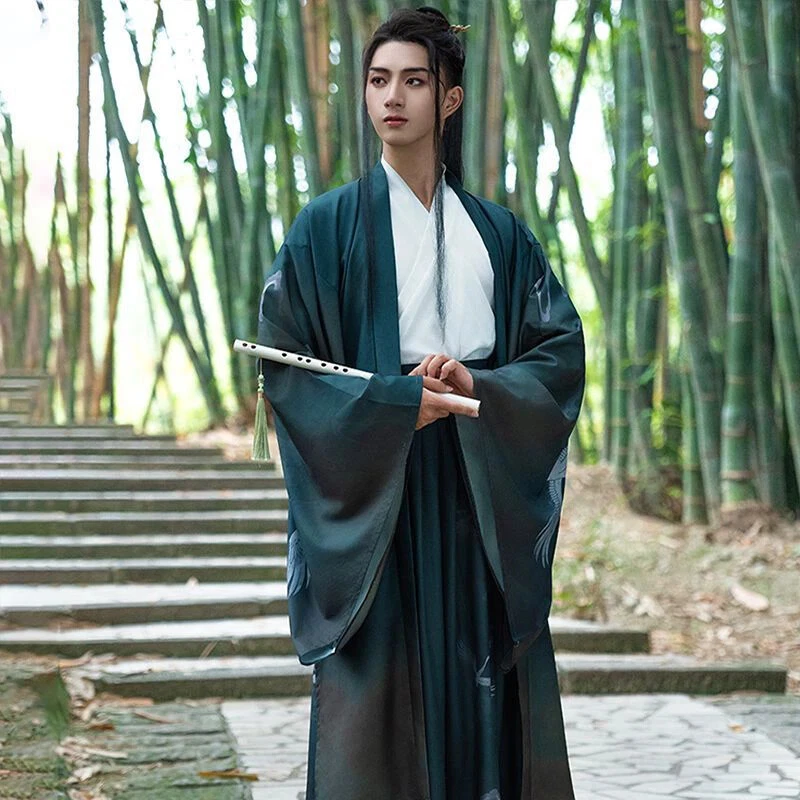 Hanfu Men Chinese Weijin Dynasty Swordsman Halloween Costume Stage Performance - Image 2 of 4