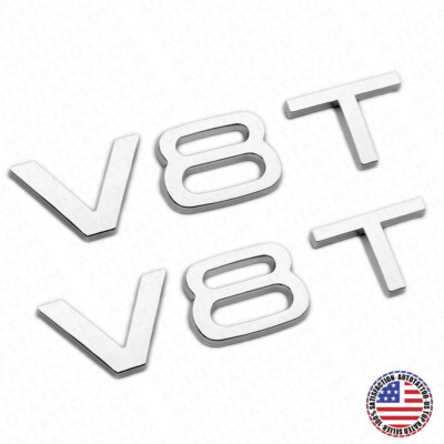 2x Audi OEM Chrome V8T Side Fender Marker Letter Nameplate Emblem Badge Sport