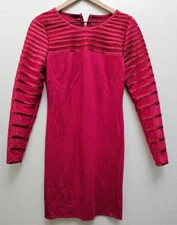 H Halston Heritage Womens Dress Sz 6 Pink Mesh Striped Long Sleeve Stretch Lined
