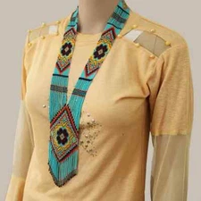 34" Waterfall Turquoise Coral Multi Strand Handmade Seed Bead Statement Necklace