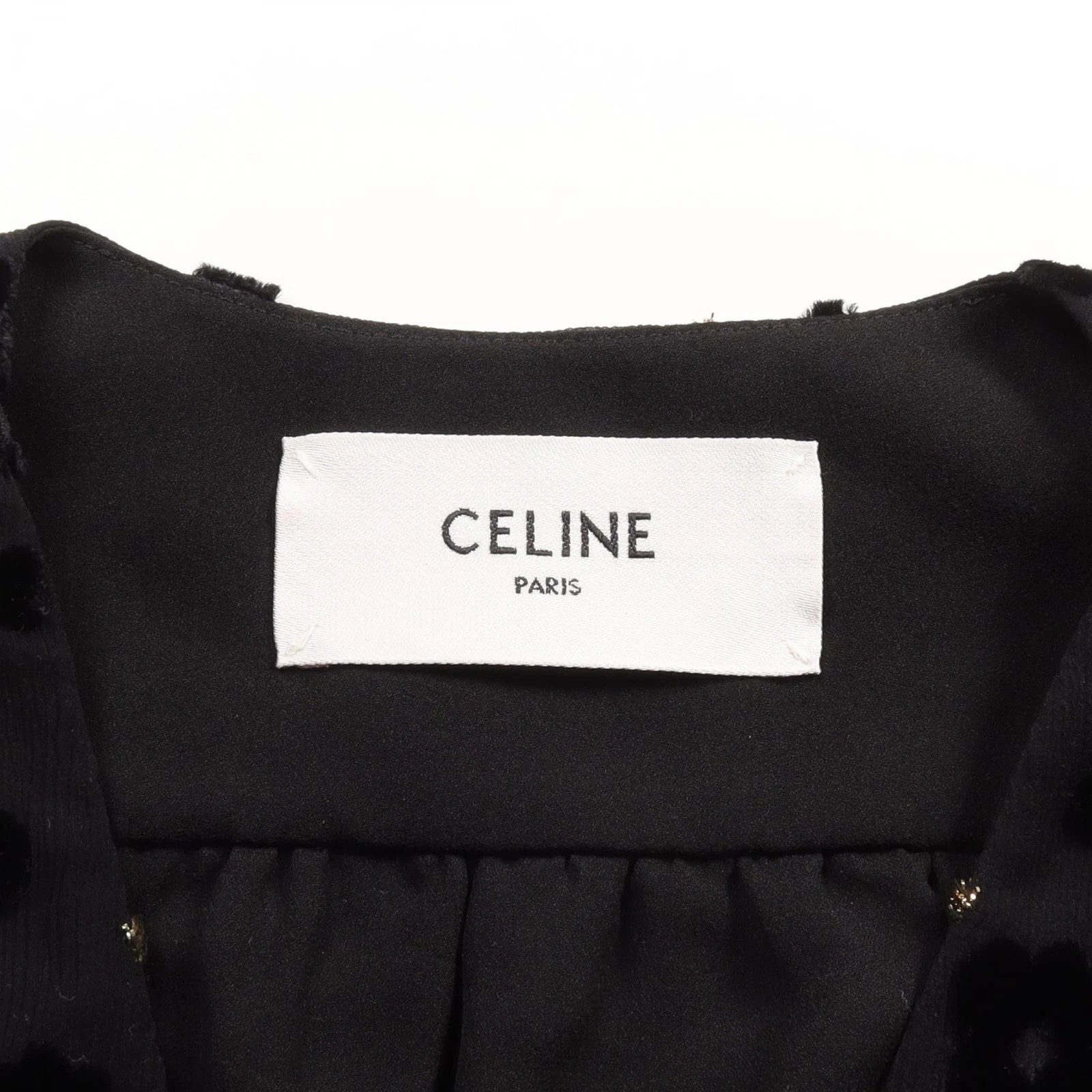 CELINE babydoll mini abito vestito #36 maniche corte 2R02L067G rayon seta nero