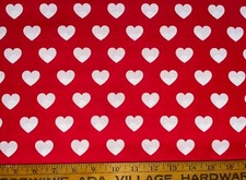 NEW WHITE HEARTS ON RED COTTON Fabric 1/4 yard 9in x 44in VALENTINE FUN DIY MASK