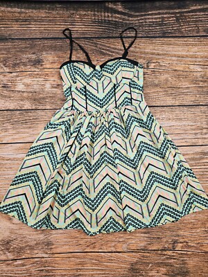 Red Camel Colorful Aztec Tribal Sleeveless Corset Sundress Day Dress Womens M