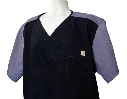 Carhartt Scrub Top 2X Schwarz Grau Tasche Pullover Kurzarm Baumwollmischung - Bild 2 von 7