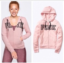 Vs Victorias Secret Pink Perfect Full Zip Hoodie Sweater Jacket Top Rose XS