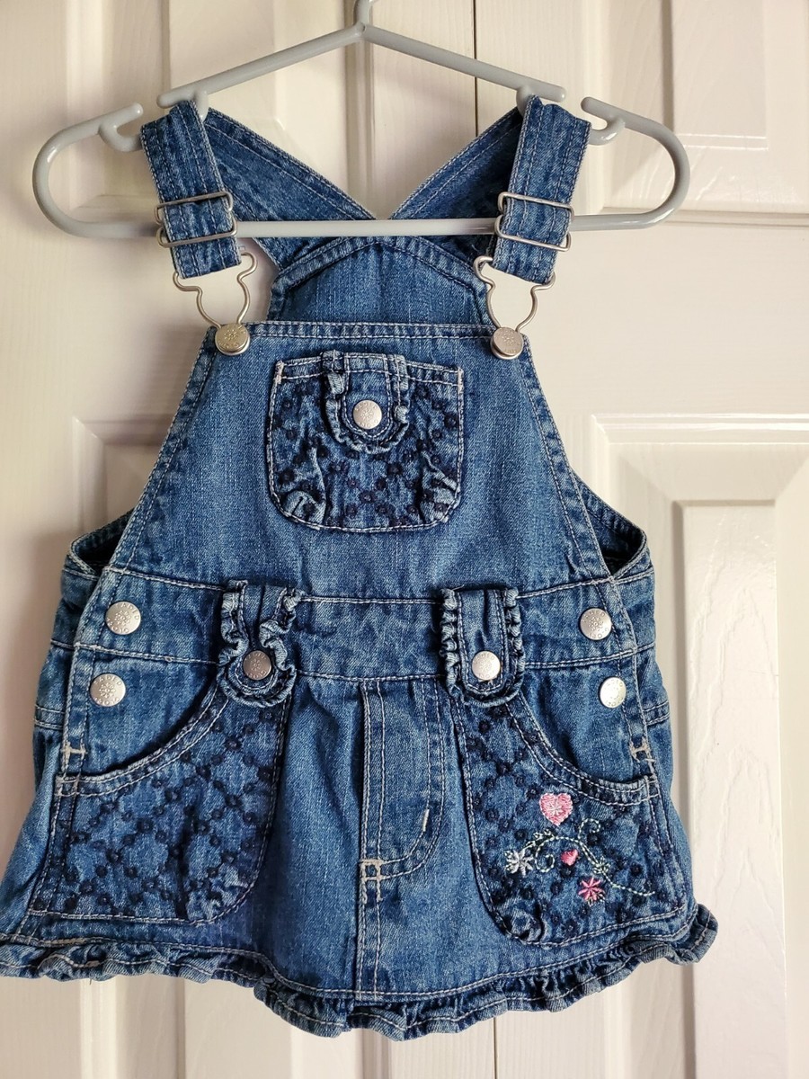 Faded Glory Infant Girl Denim Overall Dress Size 12 Months