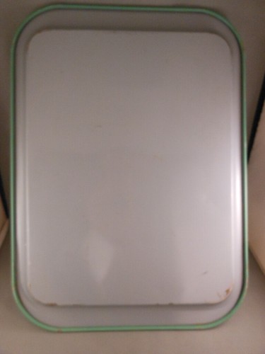 Rare Vtg Metal TV Serving Tray Teal Green Gold Brown White Flowers Floral 14x10 - Picture 7 of 11