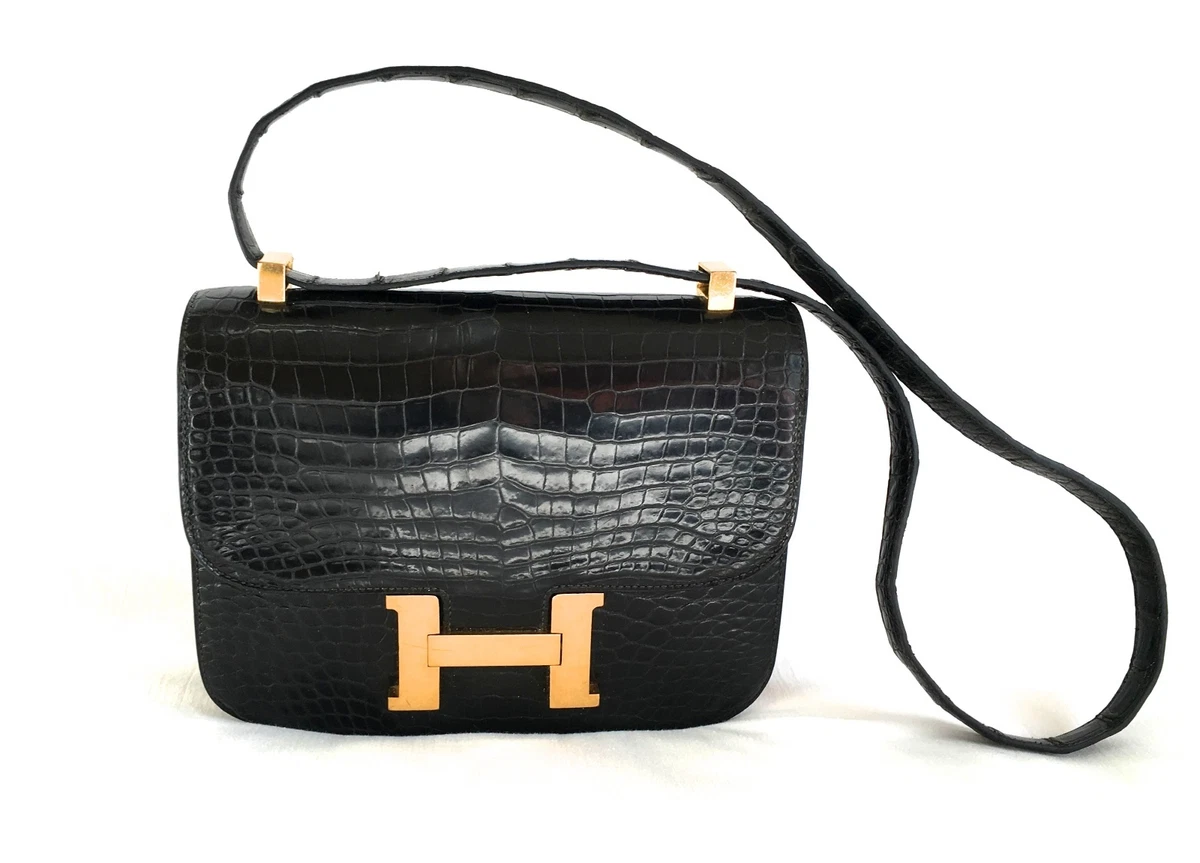 HERMES CONSTANCE VINTAGE CROCODILE BLACK BAG POLISHING RECEIPT