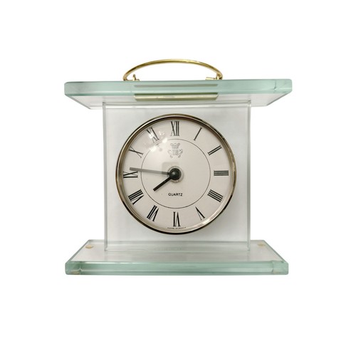 Vintage International Silver Co. Mantel Clock Quartz - Glass Case Roman Numerals