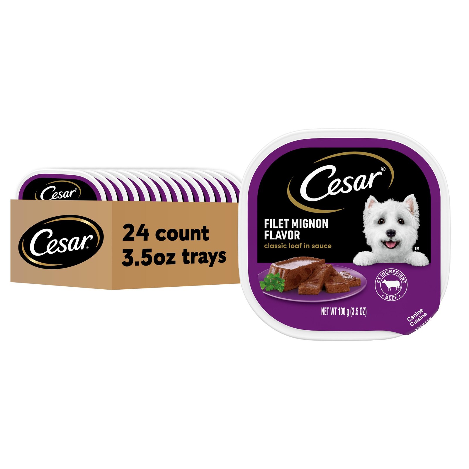 Filet Mignon Wet Dog Food, 3.5 oz Easy Peel Trays, 24 Count 