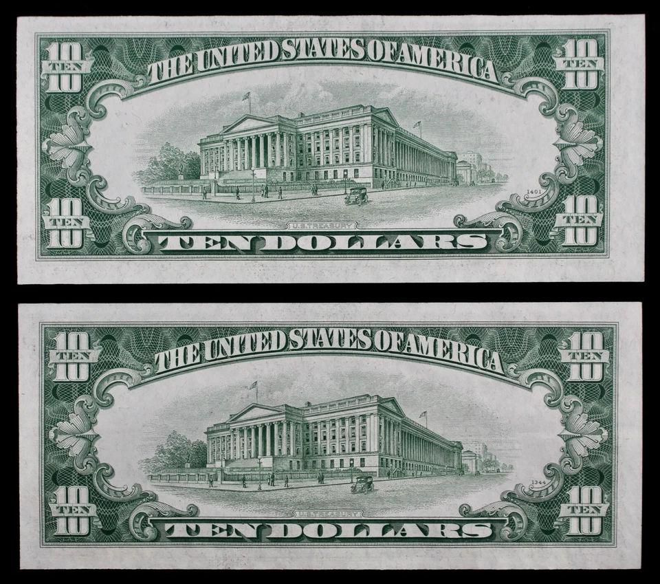 NARROW/WIDE CHANGEOVER PAIR $10 1950 Gem CU FRN's G15233136B-37B Chicago - Image 2 of 3