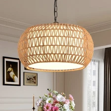 18'' Pendant 5 Light Woven Rattan Boho Chandelier Ceiling Kitchen Island Fixture
