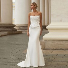 Mermaid Strapless Lace Up Wedding Dress Trumpet Pearl Beading Ivory Bridal Gowns