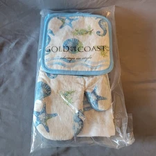 New Gold Coast 5 Piece Gift Set Oven Mitt Towels Washcloths