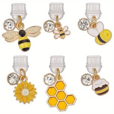1set 6pcs 6 styles PVC Mobile Dustproof Plugs with Alloy Enamel Pendants