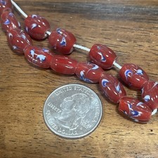 12 VINTAGE Japanese Vintage 1960s Lampwork Beads Red Blue Swirl