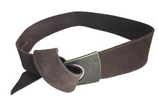 CHICOS Women's M - L Brown Suede Leather Belt Brass Circle Buckle 2 3/8" Wide