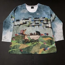 Inoah Womens Long Sleeve Knit Mesh AOP Shirt Mother Carriage Size XL Made in USA