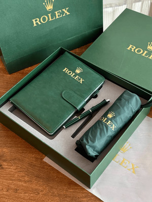 ROLEX 折りたたみ傘 ダークグリーン ROLEX Green Gift Set Notebook Ballpoint Pen Folding Umbrella