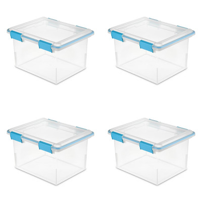Sterilite Gasket Box, Stackable File Tote Storage Bin with Lid, 32 Quart, 4 Pack