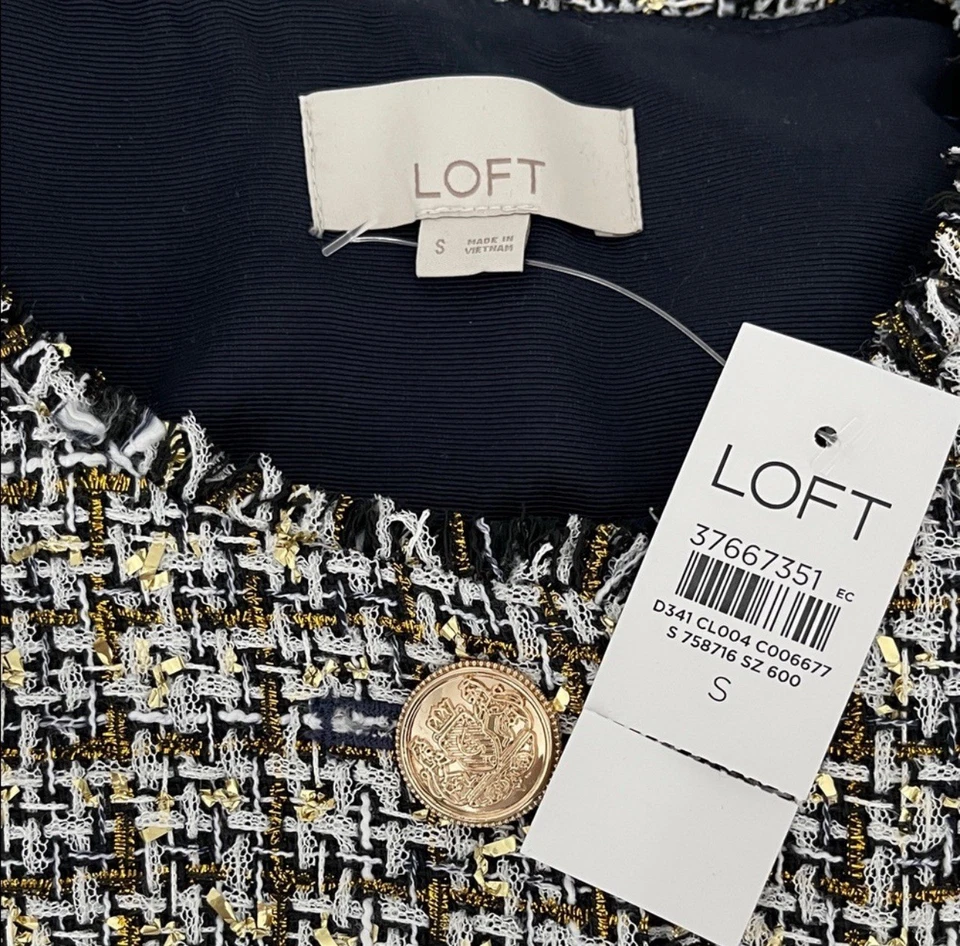 Loft Metallic Fringe Tweed Collarless Jacket Small NWT - Image 4 of 4