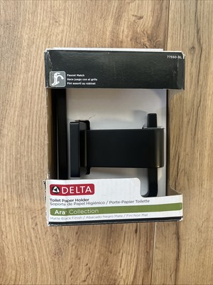 Delta 77550-BL Black Ara Wall Mount Single Hook Toilet Paper Holder Matte Black