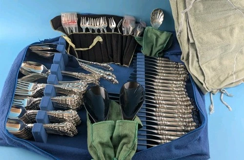 REED & BARTON SPANISH BAROQUE STERLING 94 PIECE FLATWARE SET  + SERVING UTENSILS